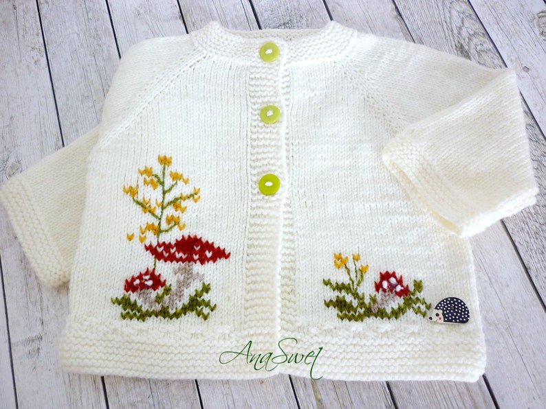 PDF Knitting pattern.Baby cardigan. The mushrooms.P093 image 2
