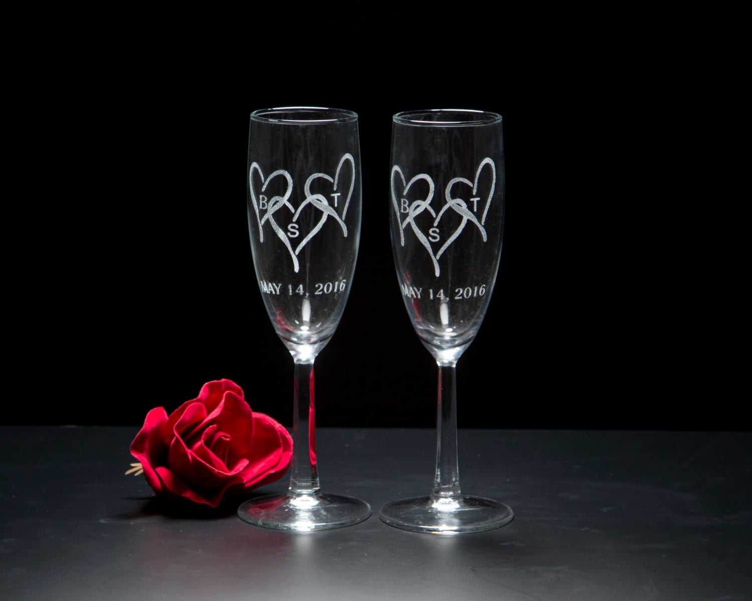 Triple Heart Champagne Flutes