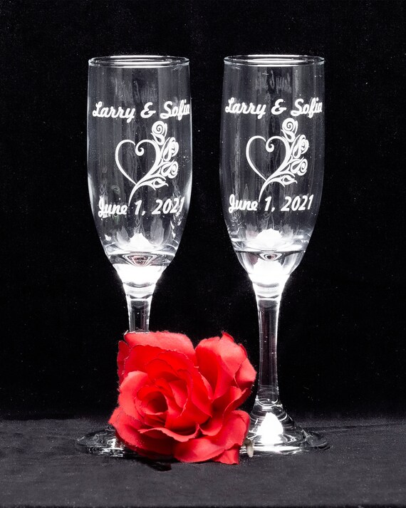 Heart Wedding Champagne Flutes