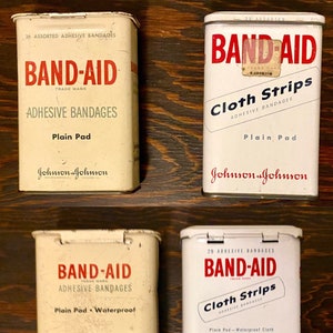 Set of Vintage Advertising Tins - Collecting, Crafting, Assemblages - Band-Aid Tin, Seasoning Tin, Herb-Ox Tin, Cigarette Tin, Scotch Tape