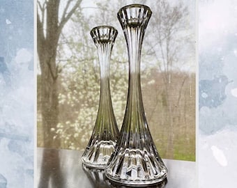 Vintage Pair of Mikasa Crystal Candlestick Holders - Candle Holders by Mikasa - Park Lane Pattern - Wedding Gift - 8 Inch Tall Candlesticks