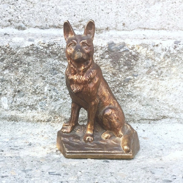 Vintage Hubley Doorstop - Figural German Shepherd Doorstop - Cast Iron Bronzed Patinated German Shepherd Doorstop