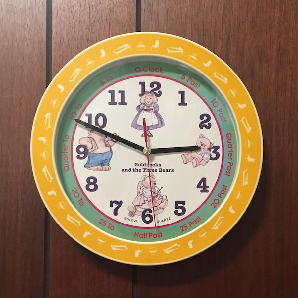 Vintage Children's Clock - Learn to Tell Time with Goldilocks and the Three Bears Clock - Child's Wall Clock - Nursery Clock