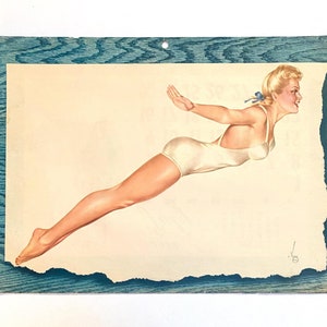 Vintage Vargas Print - 1944 Esquire Magazine Vargas Calendar - June 1944 - Calendar Girl - Pin-up Girl - WW2 Era - Esquire Art - Not a Repro