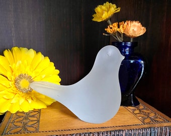 Vintage Frosted Glass Bird - Dove Paperweight - Solid Glass Paperweight - Desk Decor - Desk Accessory - Shelf Decoration - Dove Figurine