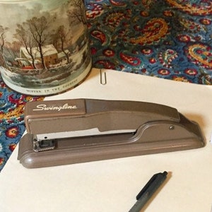 Vintage Metal Swingline Stapler - Light Brown Swingline 27 - Industrial Age Office -