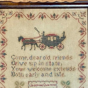Vintage 1930s Cross Stitch Sampler - Framed Embroidery Ready to Hang - Come, Dear Old Friends - Friendship Quote - Hand Made in 1934