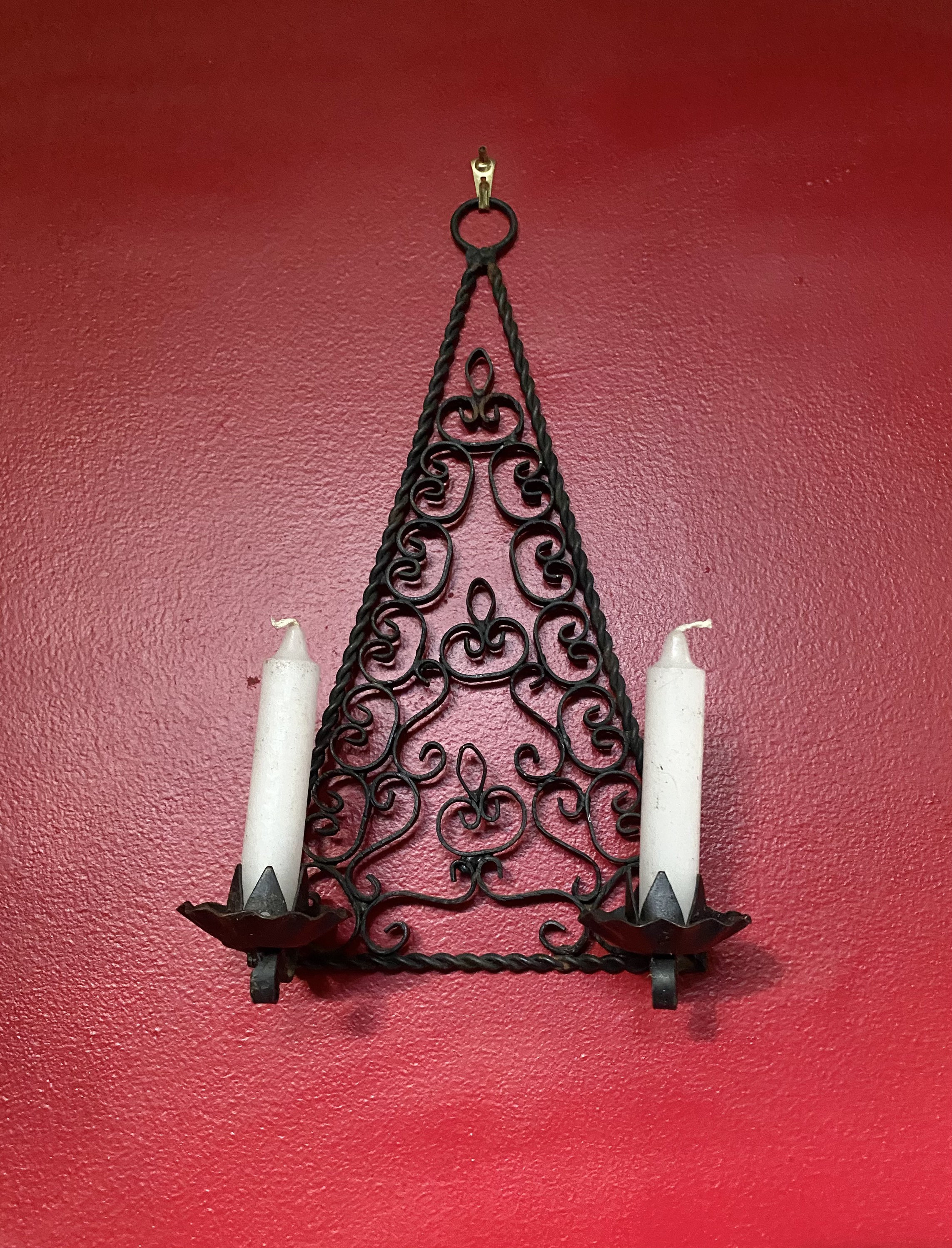 Vintage Wrought Iron Candle Wall Sconce Spanish Gothic Etsy