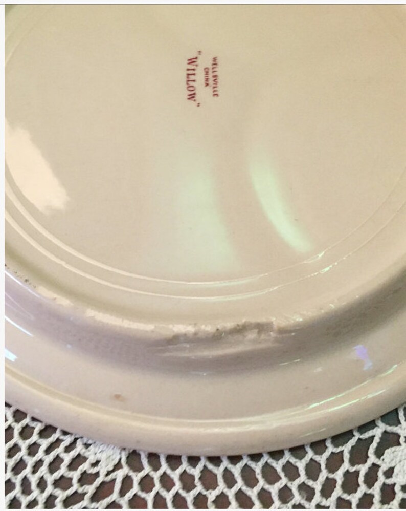 Vintage Restaurantware Set of 6 Vintage Willow Red Wellsville China Divided Grillplates