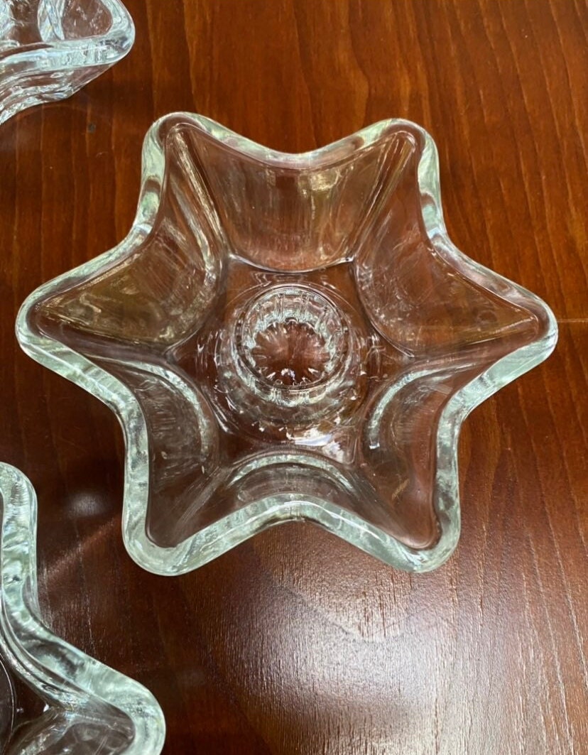 Vintage Glass Star Candle Holders Set of 4 Clear Glass Etsy