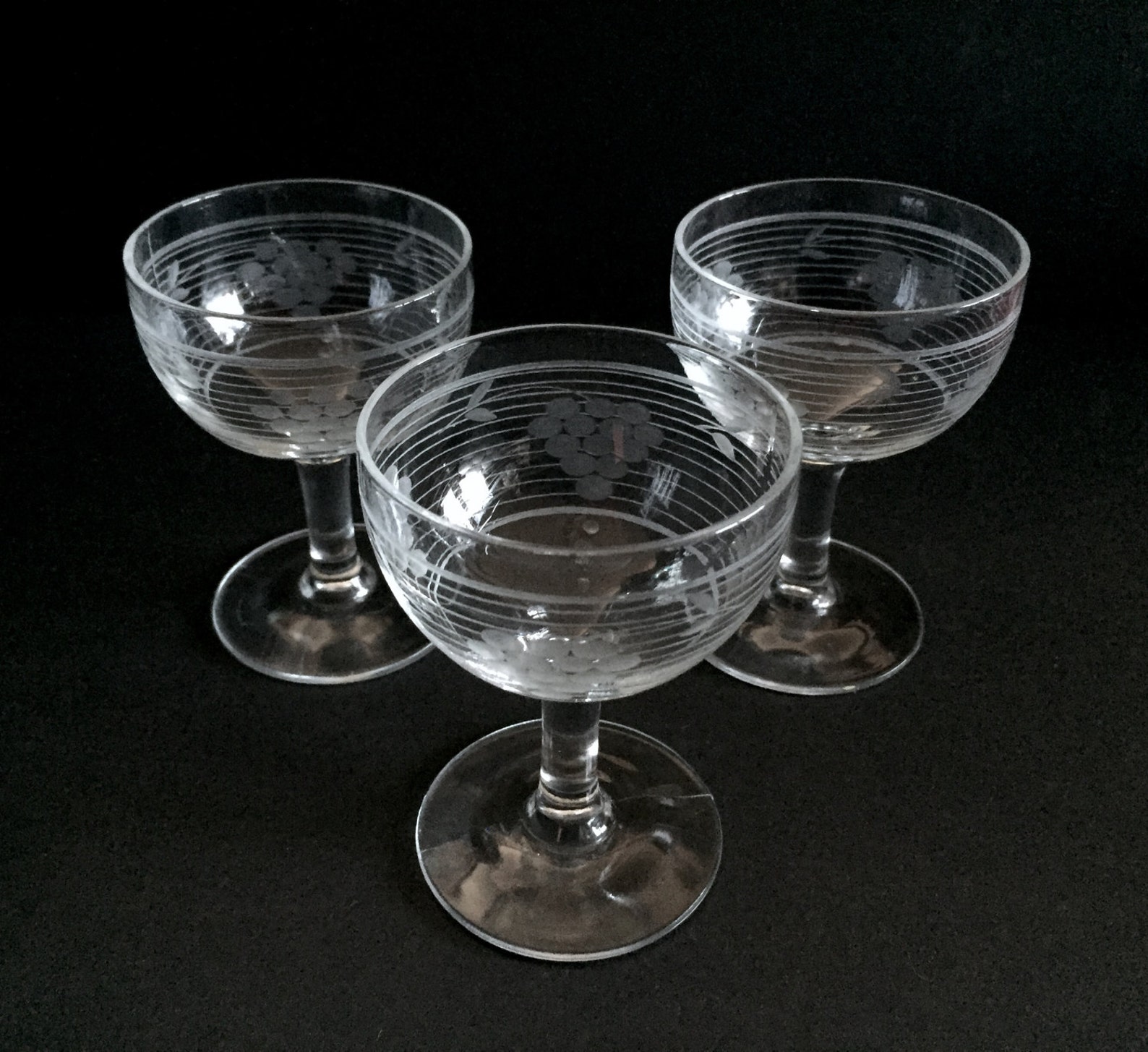 Vintage Small Etched Wine Glasses Grape Etched Cordial Etsy