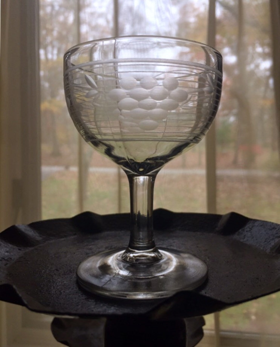 Vintage Small Etched Wine Glasses Grape Etched Cordial Etsy