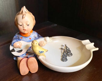 Vintage Goebel Hummel Figurine #33 "Joyful" Ashtray - Western Germany - Boy with Mandolin and Bird - Hummel Trinket Dish -