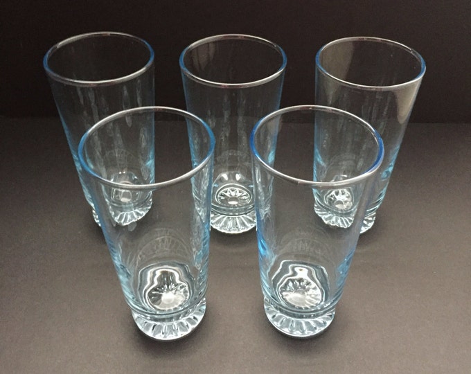 Vintage Blue Tint Drinking Glasses 9 Ounce Tumblers Etsy