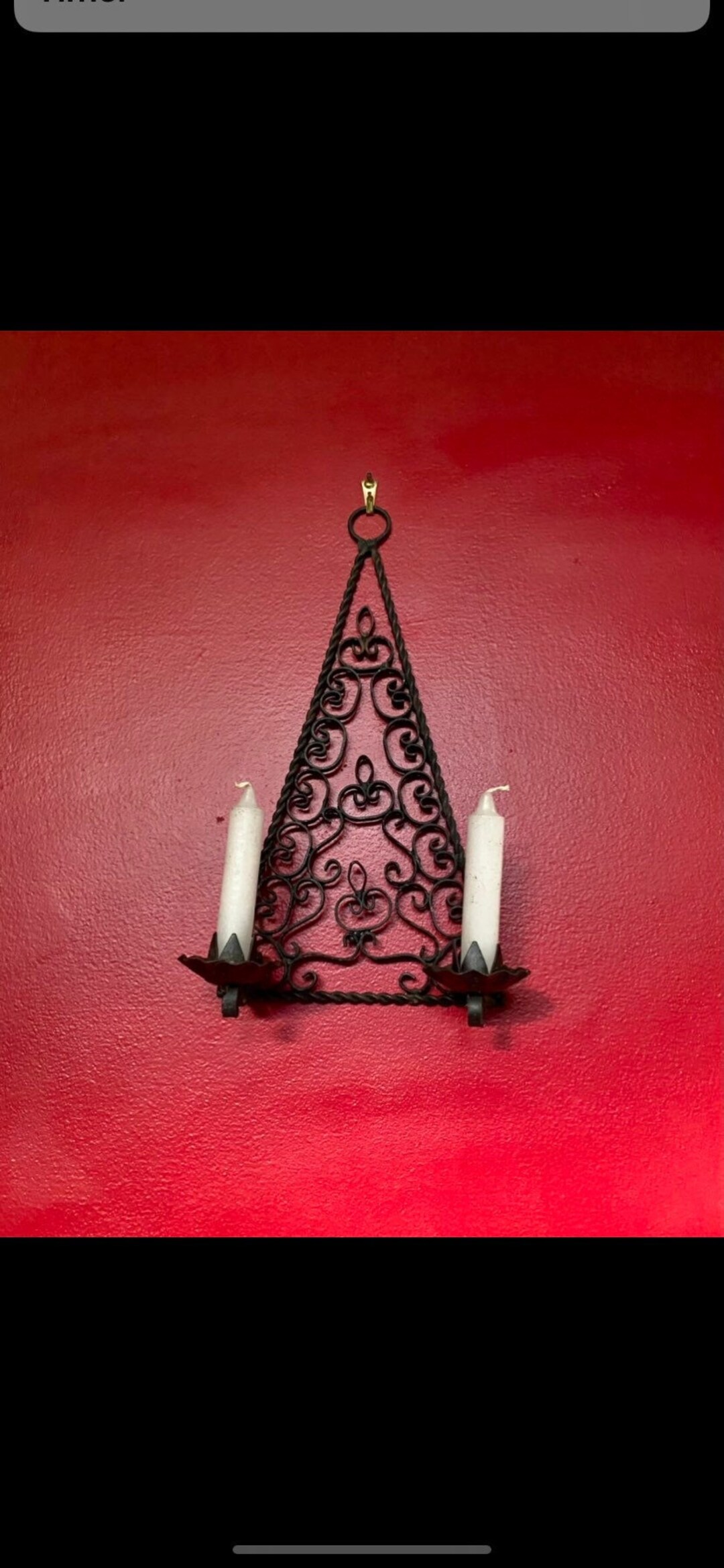 Vintage Wrought Iron Candle Wall Sconce Spanish Gothic Revival Scrolled