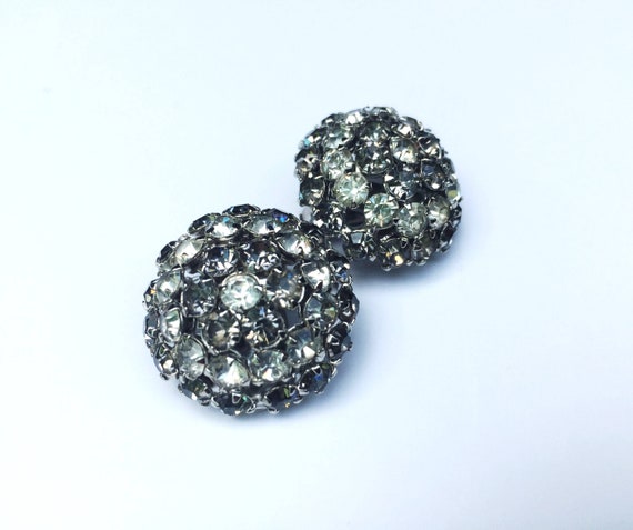 Vintage Rhinestone Earrings - Warner Signed Gray … - image 1