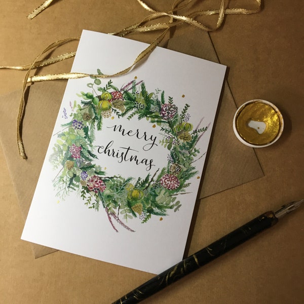 Hand embellished Charity Christmas Wreath Cards - Catriona Tyrwhitt Art - Pack of 12 luxury cards in support of MND Association