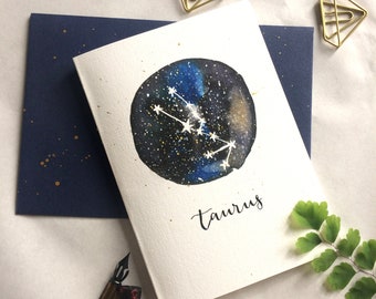 Taurus Constellation hand embellished Greeting Card, Birthday Card, New Baby Card, Blank Card Catriona Tyrwhitt, B is for Bird Illustrations