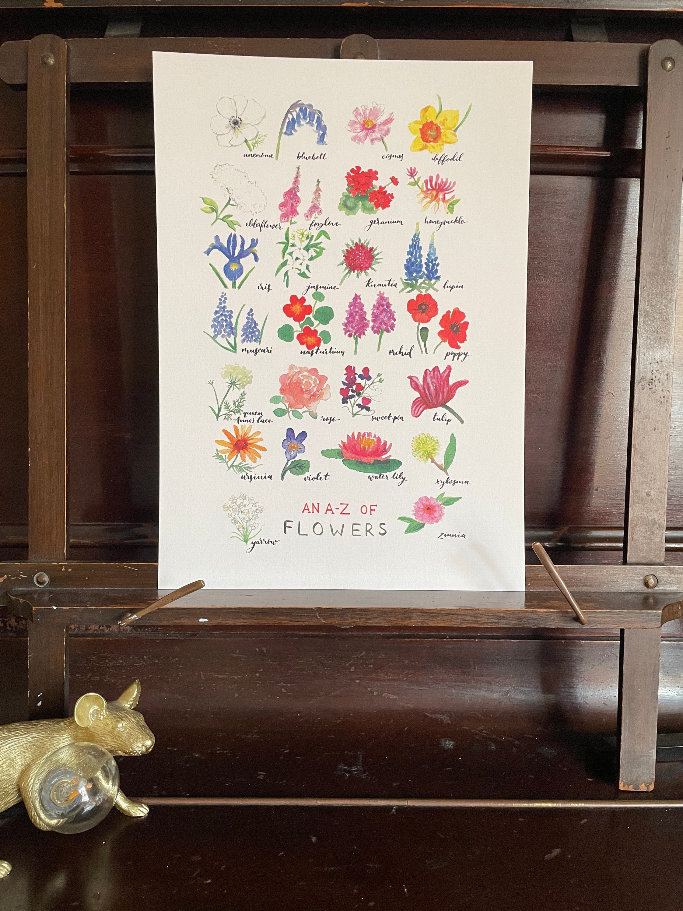 A4 Flower Alphabet A Z of Flowers Watercolour Print by Etsy