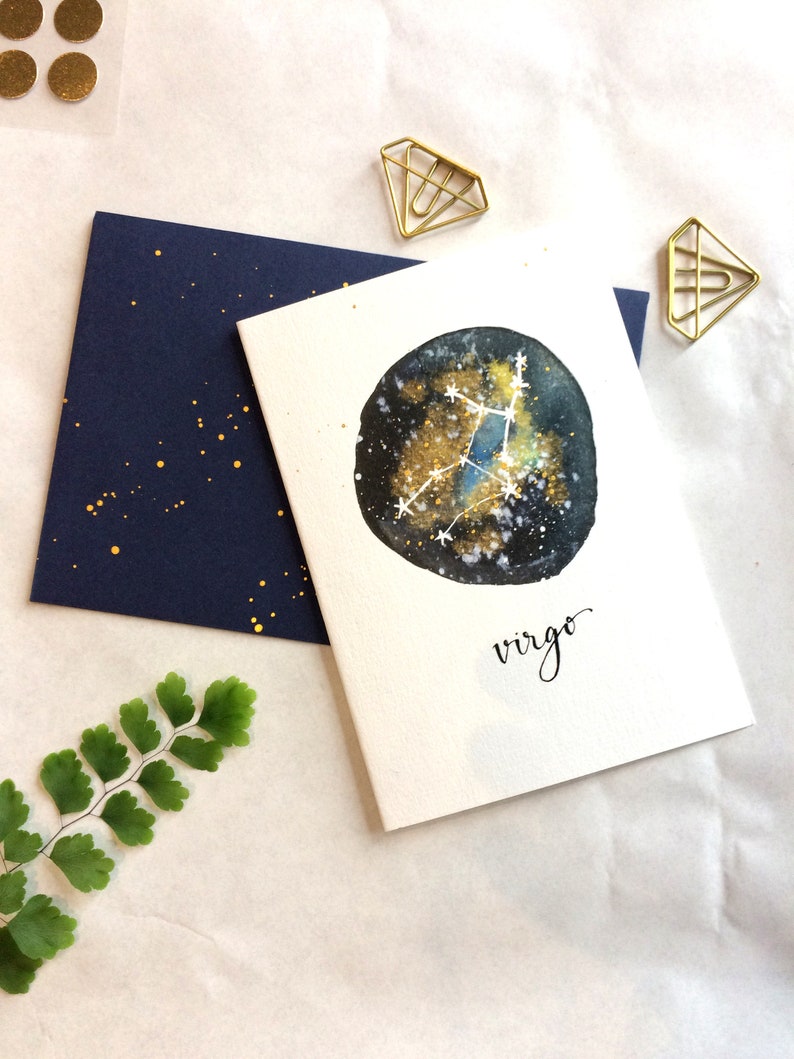 Virgo Constellation Greeting Card, Birthday Card, New Baby Card, Blank Card Catriona Tyrwhitt, B is for Bird Illustrations image 1