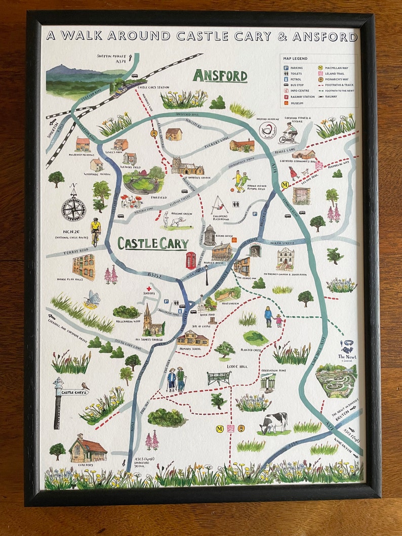 Illustrated Map of Castle Cary and Ansford Fine Art Giclee Etsy UK