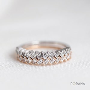 WEAVE | Baguette Diamond Wedding Band/Band ring in 14K/18K solid gold and platinum, stacking ring