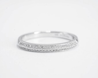 Milgrain Knife Edge Ring with Diamond Pave in 14K/18K gold/Platinum, wedding band, diamond wedding band, fine jewelry