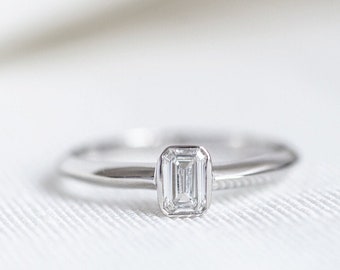 Emerald cut Diamond Engagement Ring  in 14K/18K solid gold and Platinum, Solitaire diamond ring, Emerald cut solitaire ring