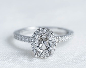 Oval Halo Ring, Semi Mount, for 0.50 ct diamond in 14k, 18k gold, Platinum, engagement ring