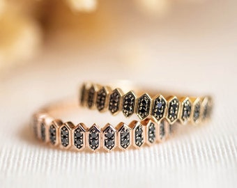 WEAVE | Black Diamond Band ring in 14K/18K solid gold and platinum, stacking ring