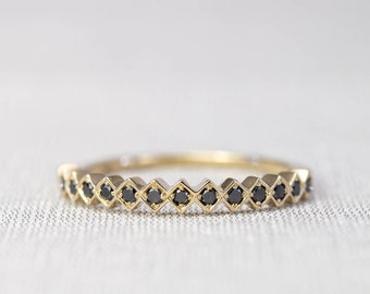 WEAVE | Black Diamond Band ring in 14K/18K solid gold and Platinum, stacking ring