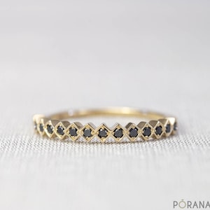 WEAVE | Black Diamond Band ring in 14K/18K solid gold and Platinum, stacking ring