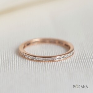 Eternity Baguette Diamond Wedding Band/Band ring in 14K solid gold, stacking ring 14k rose gold