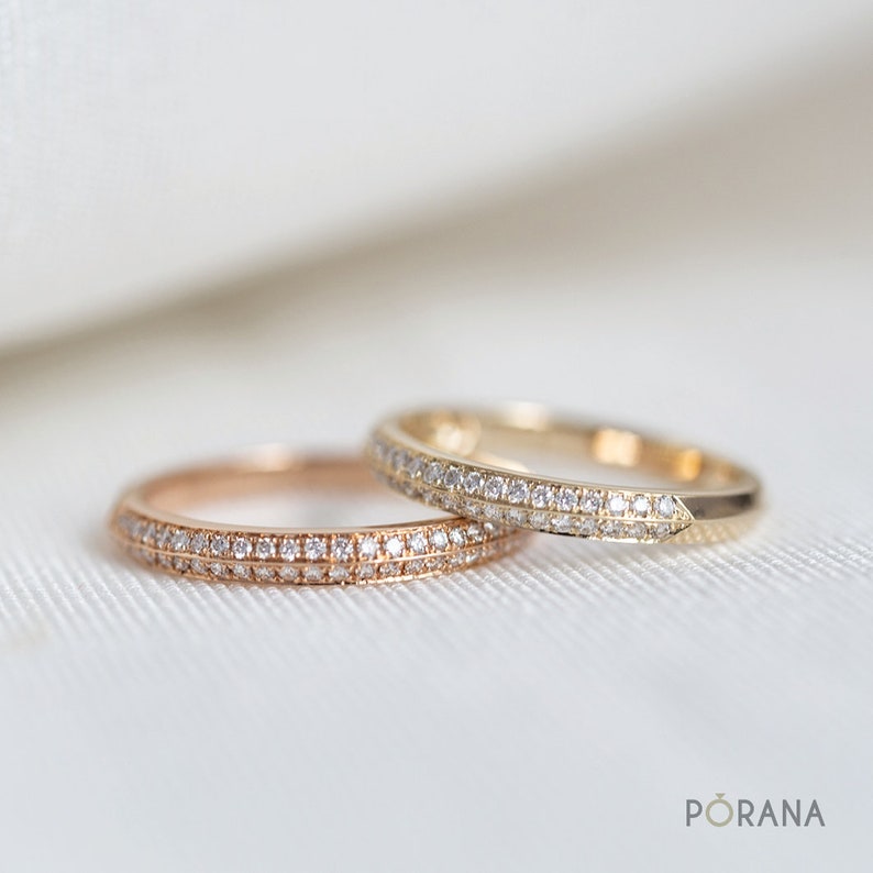 The Knife Edge Band with diamond pave on two sides in 14K/18K Etsy