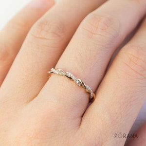 Petite Twist Diamond Ring with delicate diamond details in 14K/18K solid gold/platinum, stacking ring, wedding band, diamond wedding band image 2