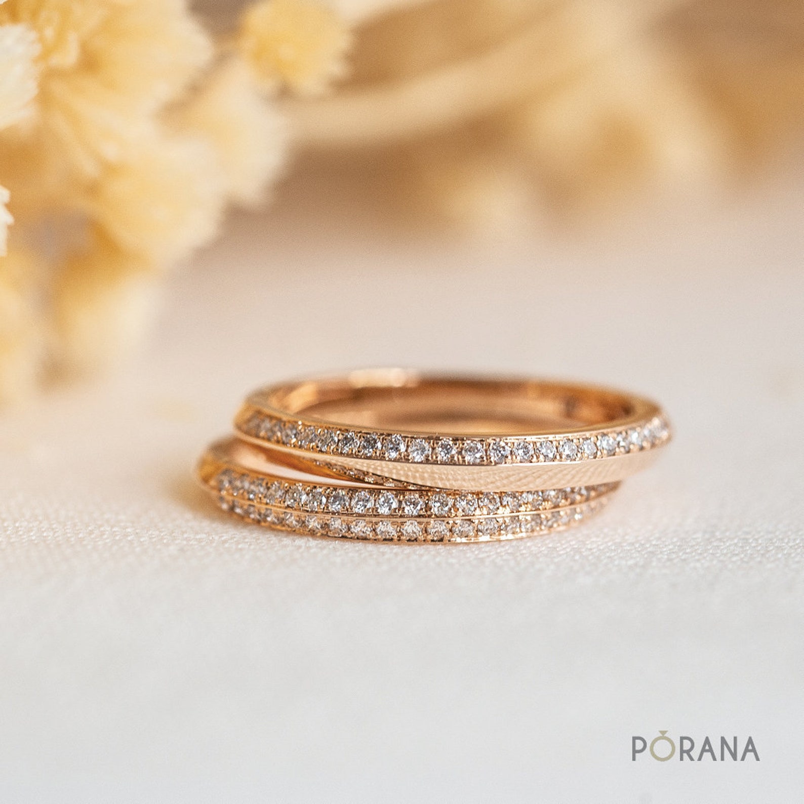 Petite Knife Edge Band Ring With Diamond Pave on One Side in Etsy