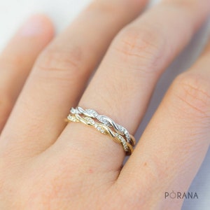 Petite Twist Diamond Ring with delicate diamond details in 14K/18K solid gold/platinum, stacking ring, wedding band, diamond wedding band image 9