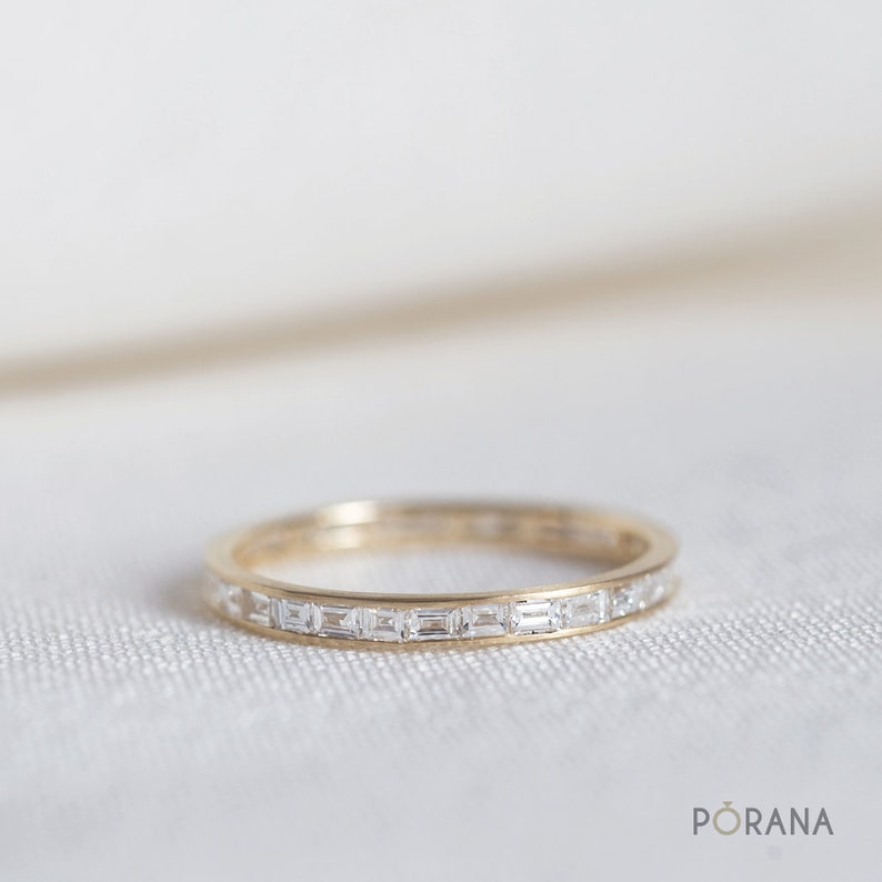 Eternity Baguette Diamond Wedding Band/Band ring in 14K solid gold, stacking ring 14k yellow gold