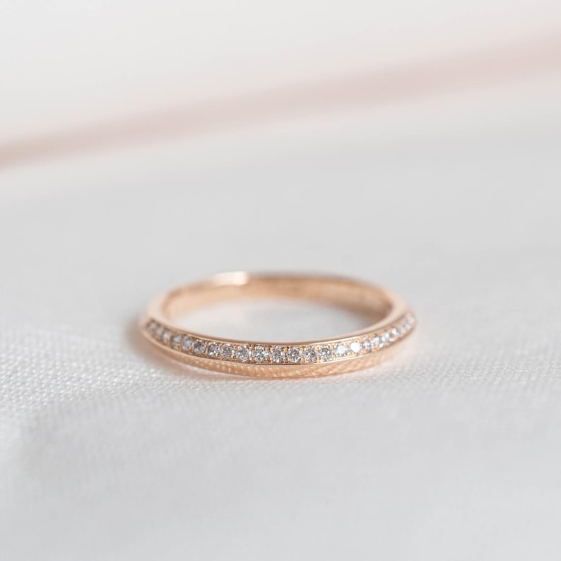 Petite Knife-Edge Side Pave Diamond Ring Rose gold