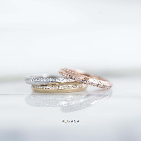 Petite Knife-Edge Side Pave Diamond Ring