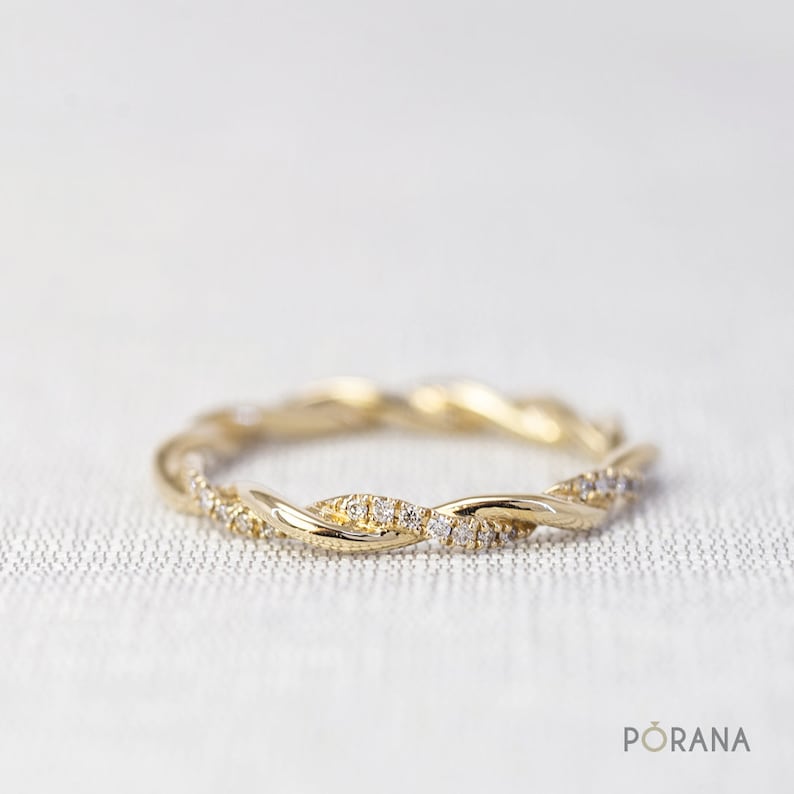 Petite Twist Diamond Ring with delicate diamond details in 14K/18K solid gold/platinum, stacking ring, wedding band, diamond wedding band image 3