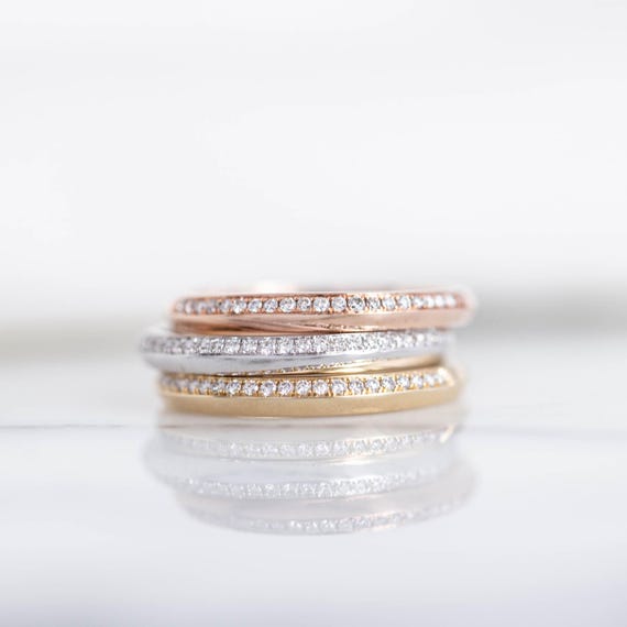 Petite Knife-Edge Side Pave Diamond Ring