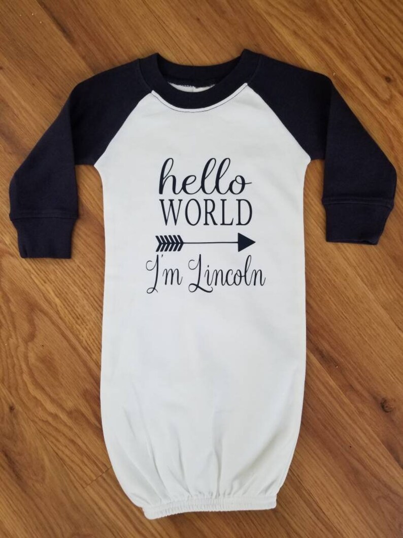 Navy blue design to match sleeves. Personalized to any name Hello world I/'m Lincoln homecoming gown