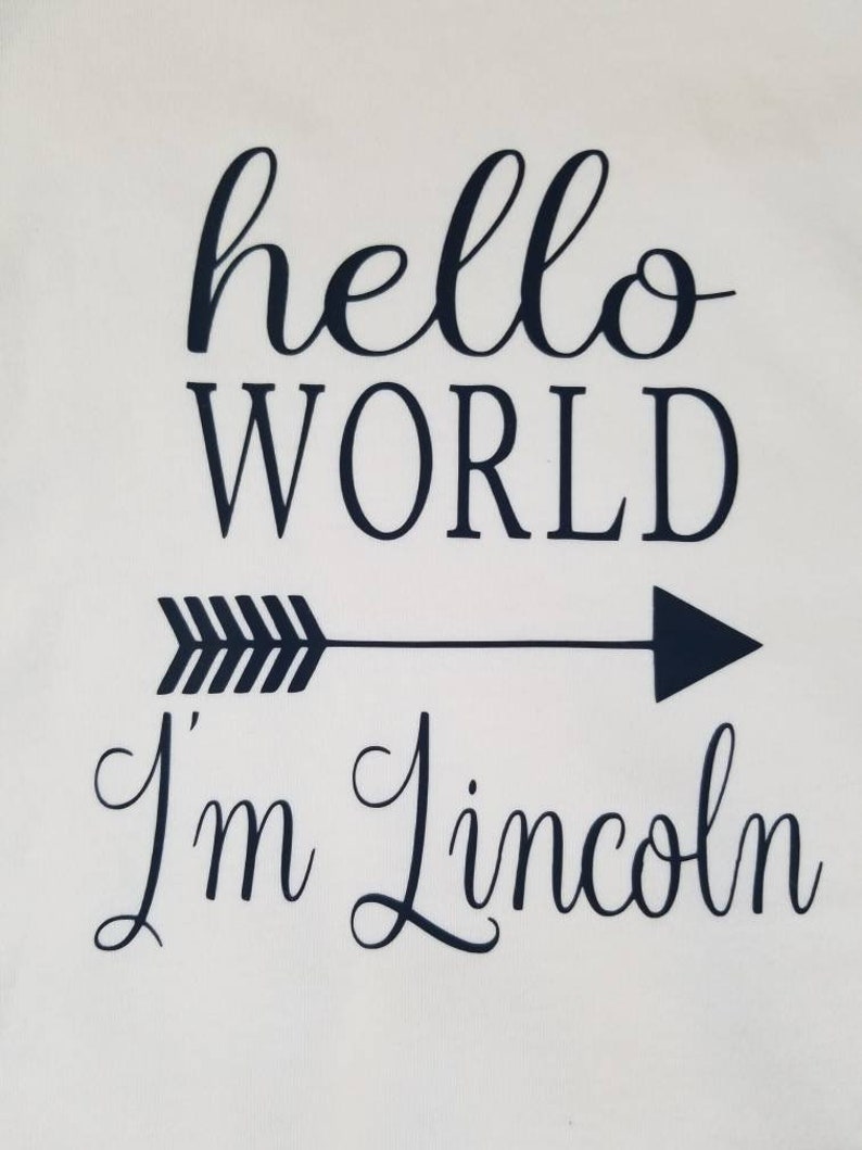 Navy blue design to match sleeves. Personalized to any name Hello world I/'m Lincoln homecoming gown