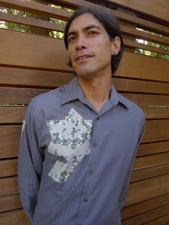 Men's Dress Shirt with Custom Applique: MEDIUM Men's Dress Shirt with Custom Applique: MEDIUM