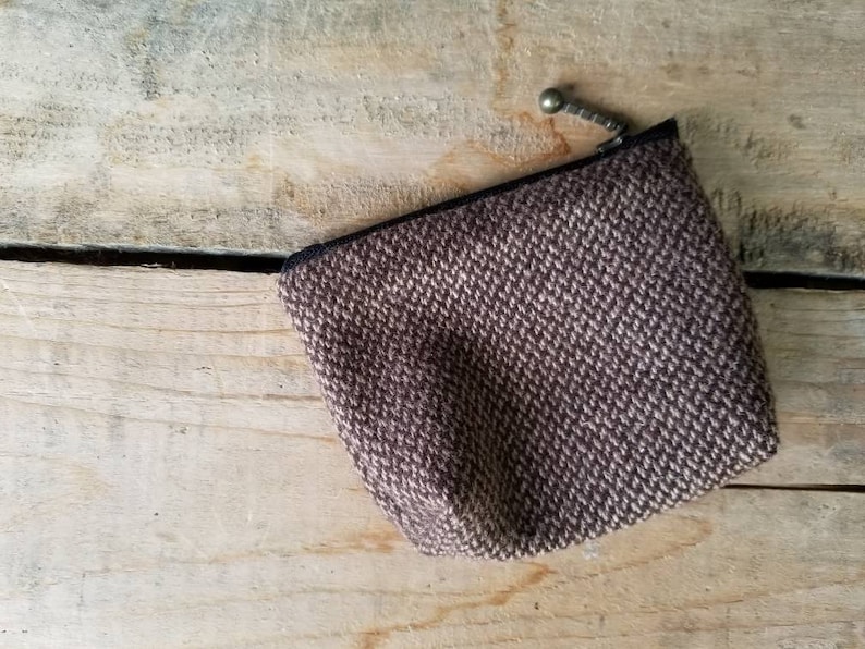 Knitting Project Bag Knitting Bag Notion Bag Zippered Project Bag Brown Upcycled Wool Notion Bag Project Bag
