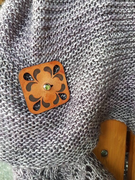 Brickbubble Shawl Toggle Shawl Clasp Leather Toggle Medium Brown Leather Square