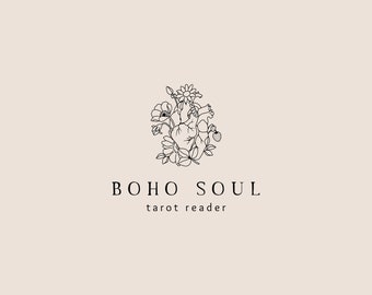 Witch Logo - Feminine Logo - Premade Logo - Premade Photography Logo - Simple Logo - Heart Logo - Boho Logo - Logo Hipster - Flower Logo