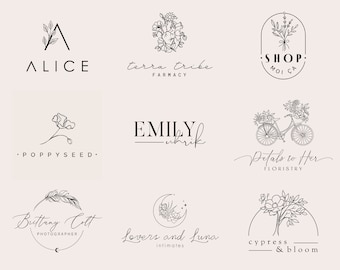 Feminine Logo - Floral Logo - Custom Logo Design - Logo Design Custom for Business - Logo Branding Kit - Graphic Design Logo - Logo Design