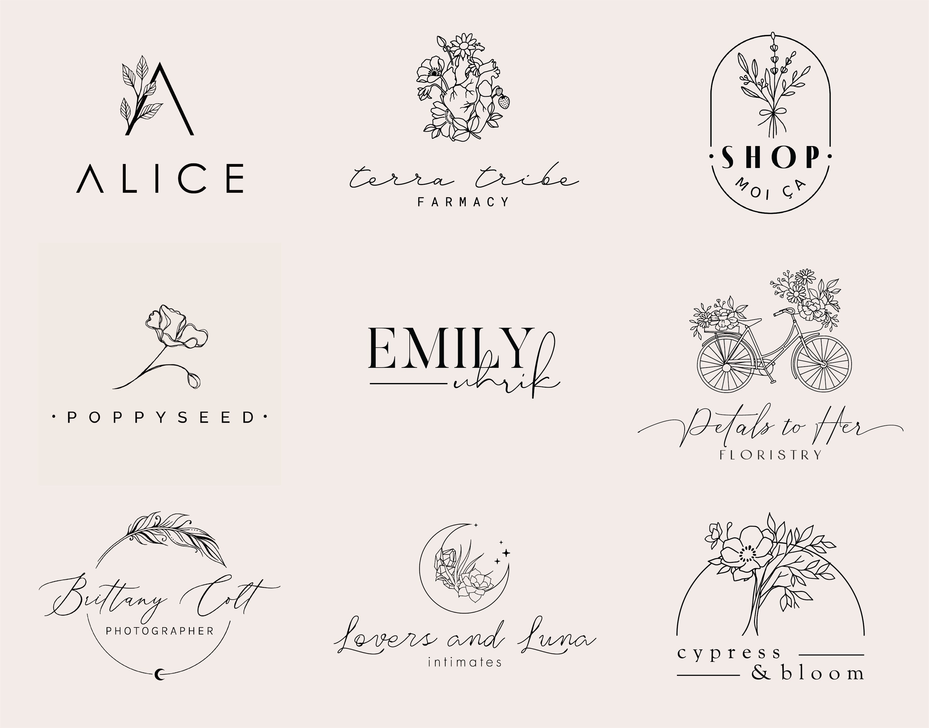 Feminine Logo Design Delicate Logo Floral Logo Luxe Logo Etsy Australia